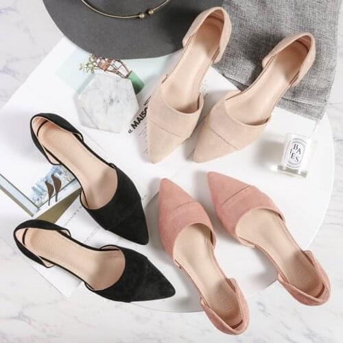 Basic Lady Flats Flock Leather Solid Color Female Flat Heel Shoes Summer Casual Office Working Shoes Soft Sole 31-45 Side Empty