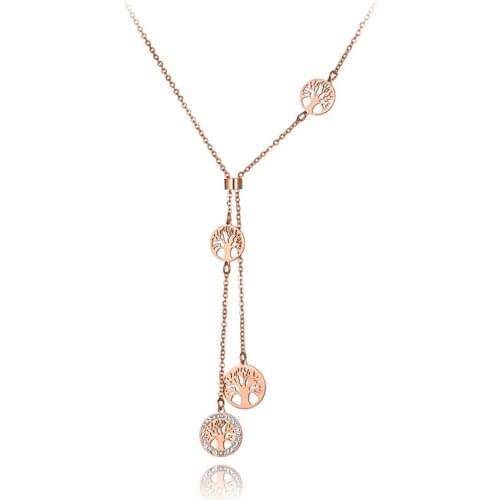 Bohemia Stainless Steel Clay CZ Crystal Plant Tree Choker Necklaces For Women Trendy Charm Pendant Necklace N19198