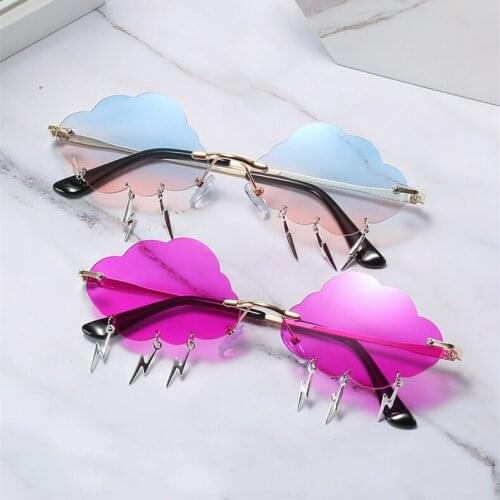 Vintage Rimless Sunglasses Women Clouds Steampunk Sunglasses Men Frameless Glasses Lightning Pendant Shades UV400 Driver Goggles