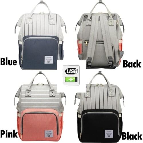 Waterproof Diaper Bag Backpack Large Capacity Maternity Baby Bag With USB Charging Port Stroller Straps Thermal Insulated Pocket