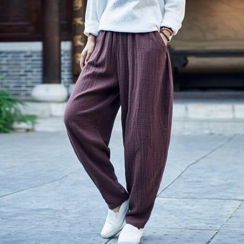 Women Summer Autumn Solid Color Elastic Waist Harem Pants Ladies Loose Cotton Linen Harem Trousers Female 2020 Pants