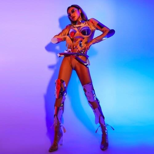 Women Gogo Dance Nightclub Bar Ds One-Piece Leg Sets Pole Dance Clothing Festival Outfits Jazz Performance Rave Clothes DQS7199