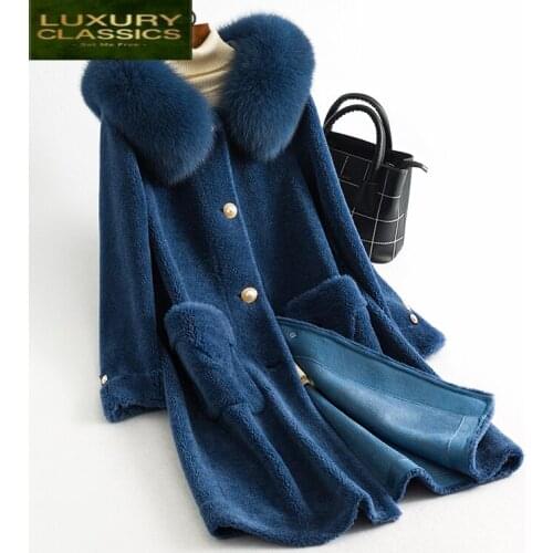 Coat Women Natural Winter Fur Coat Fox Fur Collar Jacket Female Clothes 2021 Korean Real Sheep Shearing Coat Hiver 202120