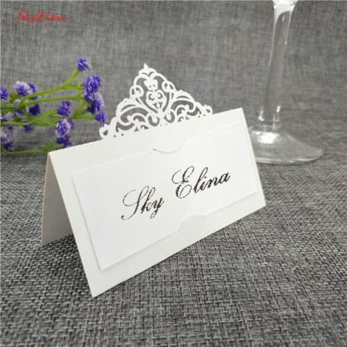 10pcs Wedding Name Cards Laser Cut Place Escort Card Pearlscent Paper Cards Guest Name Place Card Wedding Table Decoration 8z