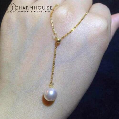 18K Yellow Gold GP Charm Necklaces For Women Pearl Pendant & Necklace Chain Collier Choker Weddinig Jewelry Accesories Bijoux