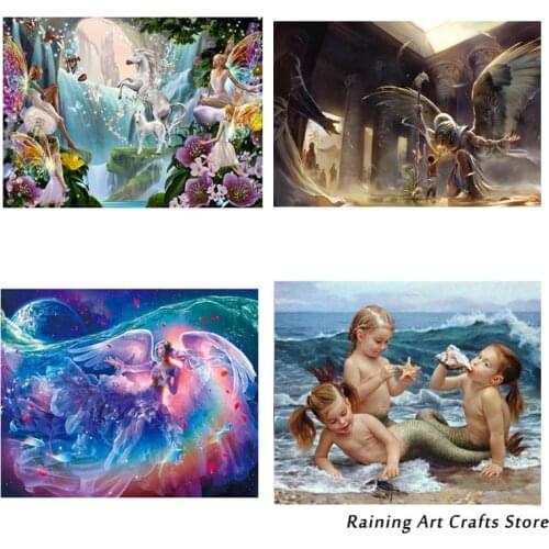 5D Diy Diamond Painting Fantasy Angel Mermaid Embroidery Picture of Rhinestone Full Square Round Drill Mosaic Picture Home Decor