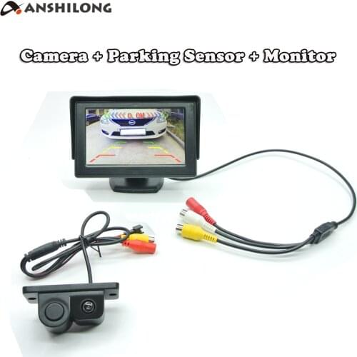 ANSHILONG 3 in 1 Car Reverse Back up Camera With Radar Parking Sensor + 4.3" LCD Rear View Monitor