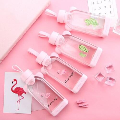 Baroque Flamingo Glass Water Bottle Creative Cactus Water Cup Flat Water Bottle Square Milk Mug Coffee Portable Drinking Bottle