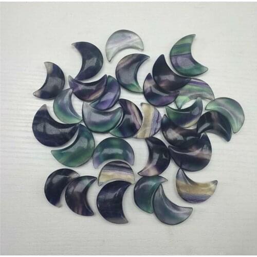30MM Natural rainbow fluorite quartz crystal moon shaped healing stone for feng shui craft