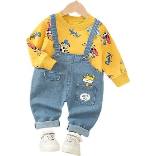 Spring Autumn Children Girls Fashion Clothing Baby Boys Cartoon T Shirt Overalls 2Pcs/sets Toddler Tracksuit Kid Casual Clothes