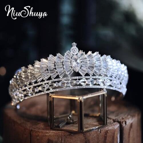 NiuShuya Crystal Queen Tiaras and Crowns Bridal Diadem For Bride Women Headpiece Hair Ornaments Wedding Head Jewelry Accessories