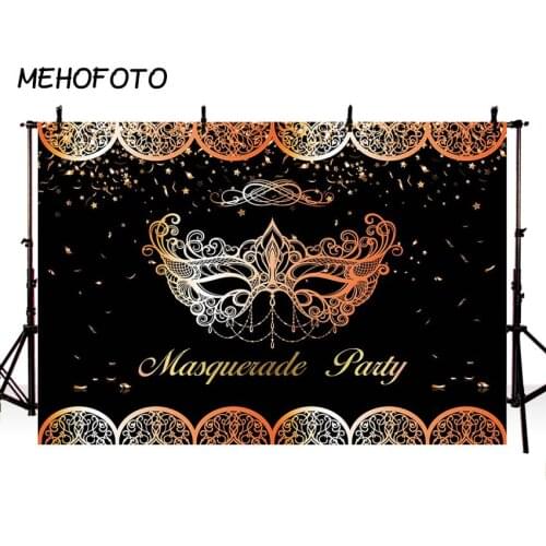 MEHOFOTO Masquerade Party Photography Backdrops Golden Mask Photo Background Birthday Decorations Backdrop for Photo Booth