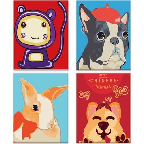 GATYZTORY Frame Painting By Numbers Kits For Kids Beginner Dog Rabbit Cat Paints Diy HandPainted Drawing Kits Bedroom Decor