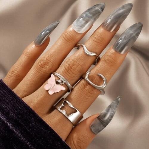 HuangTang Charming Acrylic Butterfly Pendant Ring Set for Women Girls Bohomian Hollow Animal Geometric Joint Rings Jewelry 18767