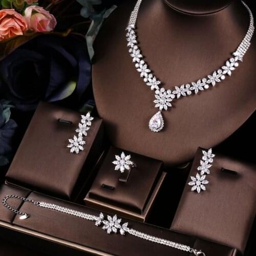 Jankelly Nigeria 4pcs Bridal Zirconia Jewelry Sets For Women Party, Luxury Dubai Nigeria CZ Crystal Wedding Jewelry Sets