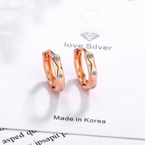 KOFSAC 2020 Hot Sale 925 Sterling Silver Earrings Women Jewelry Zircon Rose Gold Geometric Hoop Earring Lady Party Accessories