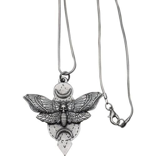 Moth Pendant Necklace Charm Gothic Witchy Occult Wiccan Moth Dead Skull Head Necklace