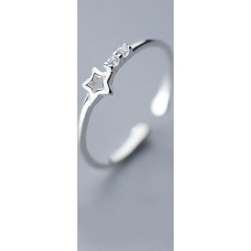 MloveAcc Genuine 100% 925 Sterling Silver Hollow Star Zircon Adjustable Ring for Women Cute Anniversary Fashion Jewelry Gift