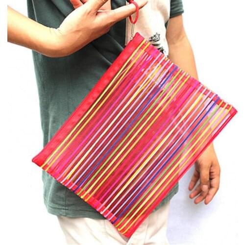 Multifunctional A4 Rainbow Pen File Bag Nylon Breathable Mesh Pouch Briefcase
