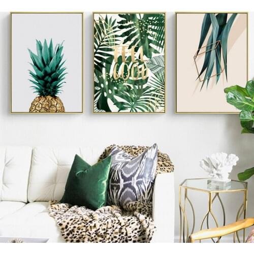 Nordic Hand-painted green plant leaves cactus wall art Canvas posters Painting Prints Pictures for Living Room Morden Home Decor