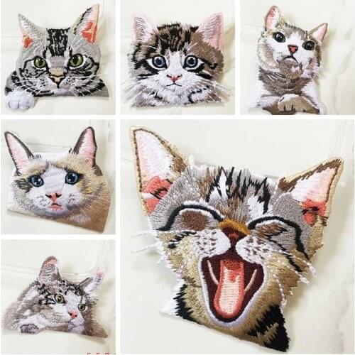 Prajna Cartoon Cat Patch Iron On Embroidered Patches For Clothes Stripe Patches Things Animal Patch Sticker Applique Badge