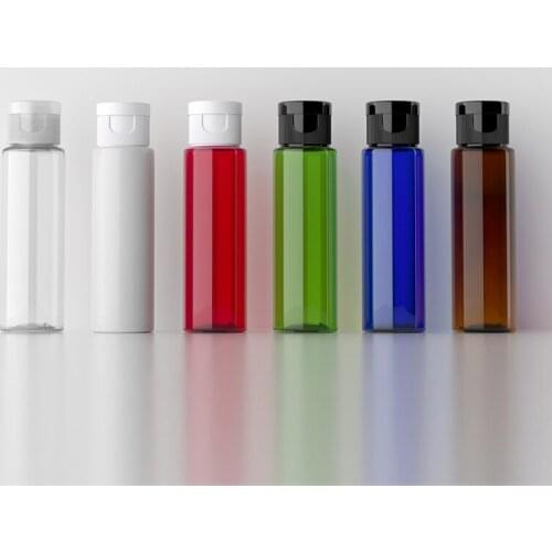 30ML X 100 Small Colored Flat Shoulder Plastic Containers With Flip Cap PET Refillable Empty Travel Bottle Liquid Soap Shampoo