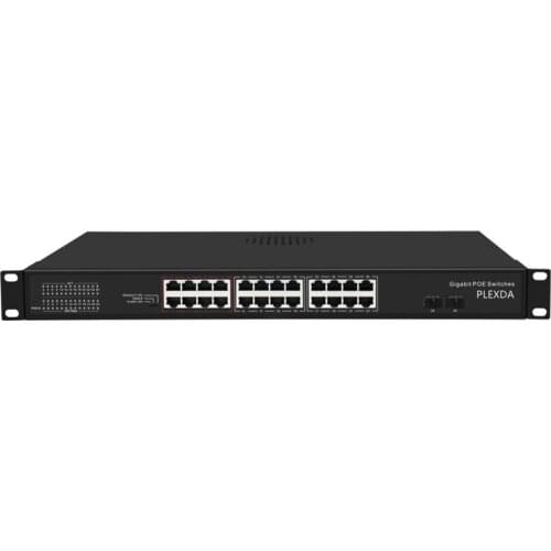Plexda 26Ports Gigabit PoE Switch 24x PoE+2x 1G SFP |Single port Max.30W| IEEE 802.3af/at poe switch (SGD901-AFG-242S-300)