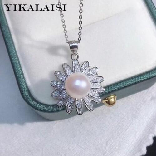 YIKALAISI 925 Sterling Silver Necklaces Jewelry For Women 8-9mm Oblate Natural Freshwater Pearl Pendants 2021 Wholesales