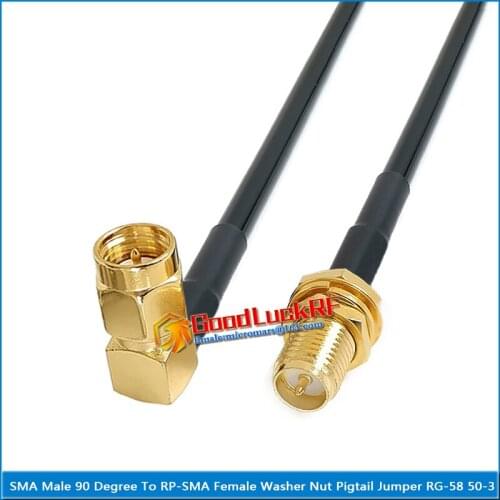 SMA Male Right Angle 90 Degree to RP-SMA RP SMA Female Washer O-ring Nut Pigtail Jumper RG-58 RG58 3D-FB Extend cable 50 Ohm