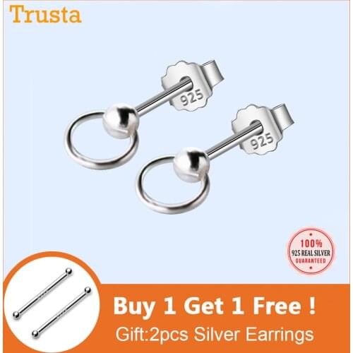 Trusta 2020 New Women 100% 925 Sterling Silver Jewelry Tiny Round Stud Earrings Xmas Girls Gift DS56 Freeshipping