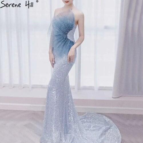 Serene Hill Grey Blue Mermaid Evening Dress 2020 Strapless Sexy Formal Party Wear Gown Designs Real Photo CLA70774
