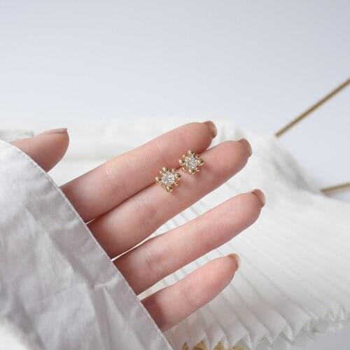 Xinbada 14k Real Gold Plated Jewelry Zircon Exquisite Small Beanie Round Bead Earrings for Woman Simple Daily Stud Earring