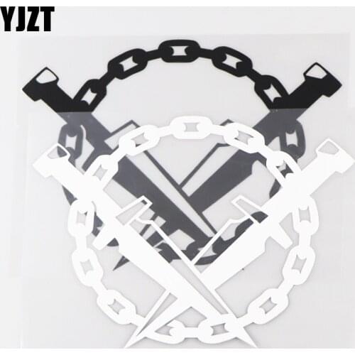 YJZT 12.4×15.8CM Crossed Dagger And Chain Car Decor Sticker Vinyl Cold Weapon Pattern Black / Silver 20C-0105
