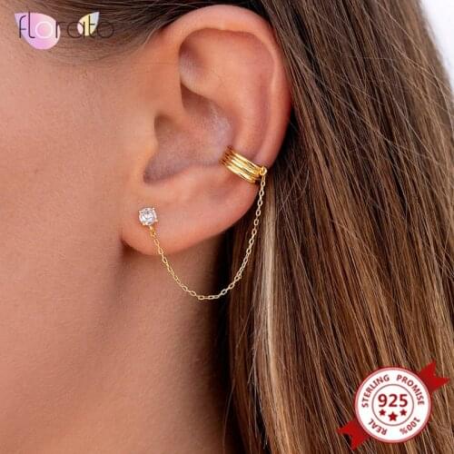 925 Sterling Silver Ear Needle Chain Stud Earrings for Women Minimalist Tiny Crystal Earrings Fashion Korean Jewelry Gifts