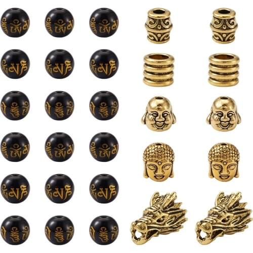 155pcs/set Tibetan Style Alloy Beads Buddhist Glass Beads Color Antique Golden Dragon Head DIY Jewelry Making Bracelet Necklace