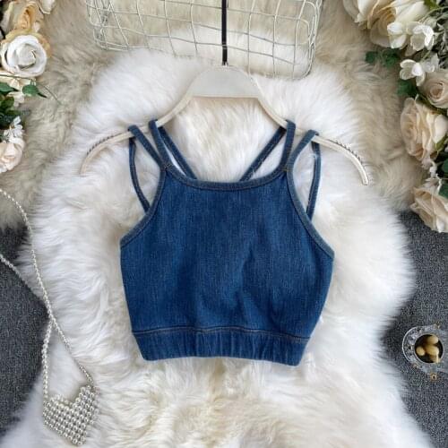 2021 Denim crop tops women backless jean tanks women muscle tank top femme padded camisole tanks tops