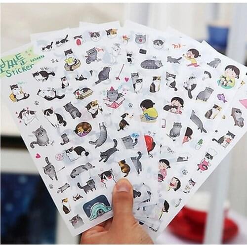 6pcs/pack Creative PVC cute self-made summer cat stickers scrapbooking stickers /decorative sticker /DIY craft photo albums
