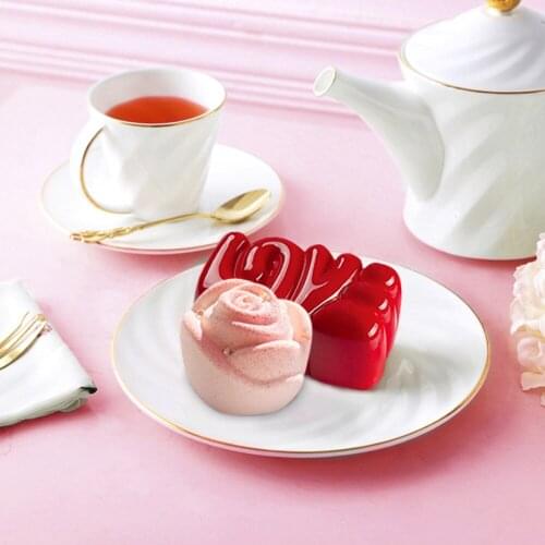 6 Cavity Rose Silicone Mousse Cake Mold LOVE Shape Cake Mould Mousse Silicone Mold Dessert Cake Mould Cake Decoration Tools