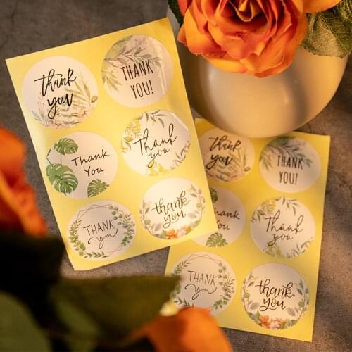 60pcs Floral Thank You Handmade Seal Stickers Green Leaf Merci Envelope Sealing Labels DIY Scrapbooking Diary Stationery Sticker