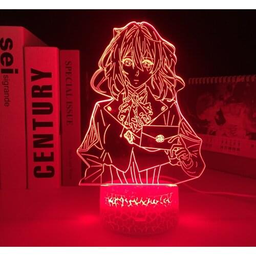 Violet Evergarden Anime Acrylic 3D LED White Base Lamp for Bedroom Decor Room Nightlight Child Birthday Gift Manga 3D Light