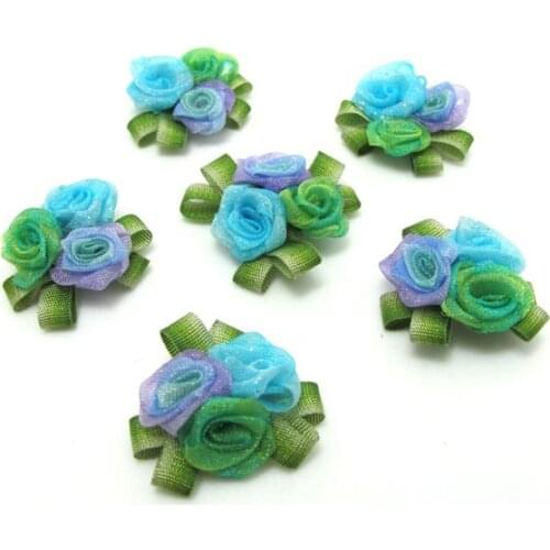 3 Pieces Flower Applique with Leaf Loop|Delicate Embellishment|Rosette Rose Flower|Baby Doll Quilting|Flower Boutique