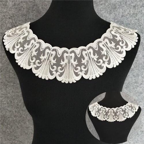 White guipure Lace Fabric Embroidery Tulle Neckline Flower Lace Collar Sewing Accessories Supplies trim Bridal wedding dress
