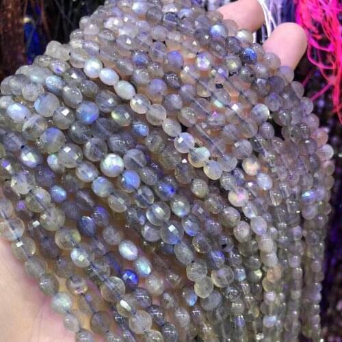 Natural Stone Beads Flash Labradorite Oblate Section Beads 6mm Loose Beads for Jewelry Making Necklace DIY Bracelet Length 38cm