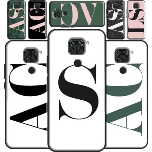 Large pink initials black background For Xiaomi Redmi 9T 9C 9A K40 Case For Redmi Note 10 Pro Note 9 Pro 8 Pro Note 8T 9S Cover
