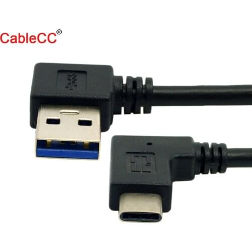 CY 0.3M Reversible USB 3.1 USB-C Angled to Left Angled 90 Degree A Male Data Cable High Quality