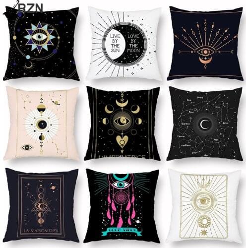 Tarot Black Polyester Cushion Cover Mysterious Eyes Planet Decorative Pillowcase 45x45cm Home Decor for Living Room Sofa Couch