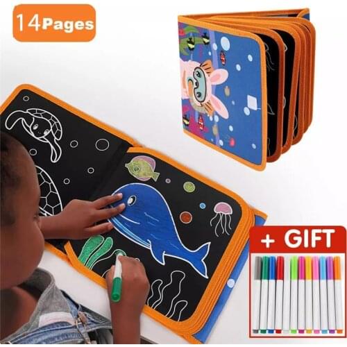 14 Pages Baby DIY Soft Drawing Blackboard Book Children Water Chalk Painting Board With Felt-tip Pens Kids Toys Birthday Gift