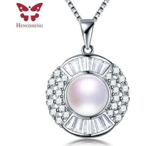HENGSHENG High Quality 100% Genuine Natural Freshwater Pearl Necklace 925 Sterling Silver Zircon Pendant Jewelry For Women