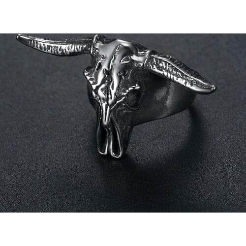 Megin D Stainless Steel Titanium Bull Cow Evil Eyes Monster Skull Vintage Punk Rings for Men Women Couple Friends Gift Jewelry