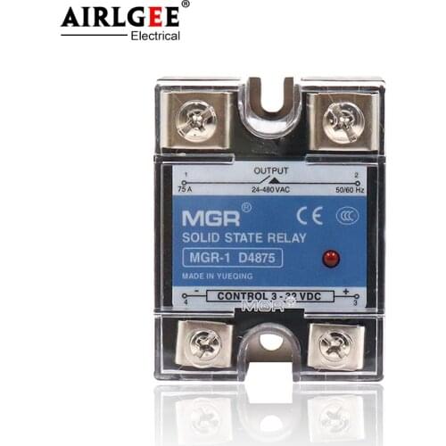 MGR-1 D4875/SSR-75DA 75A Input 3-32VAC Output 24-480V AC AC Single Phase Solid State Relay DC control AC